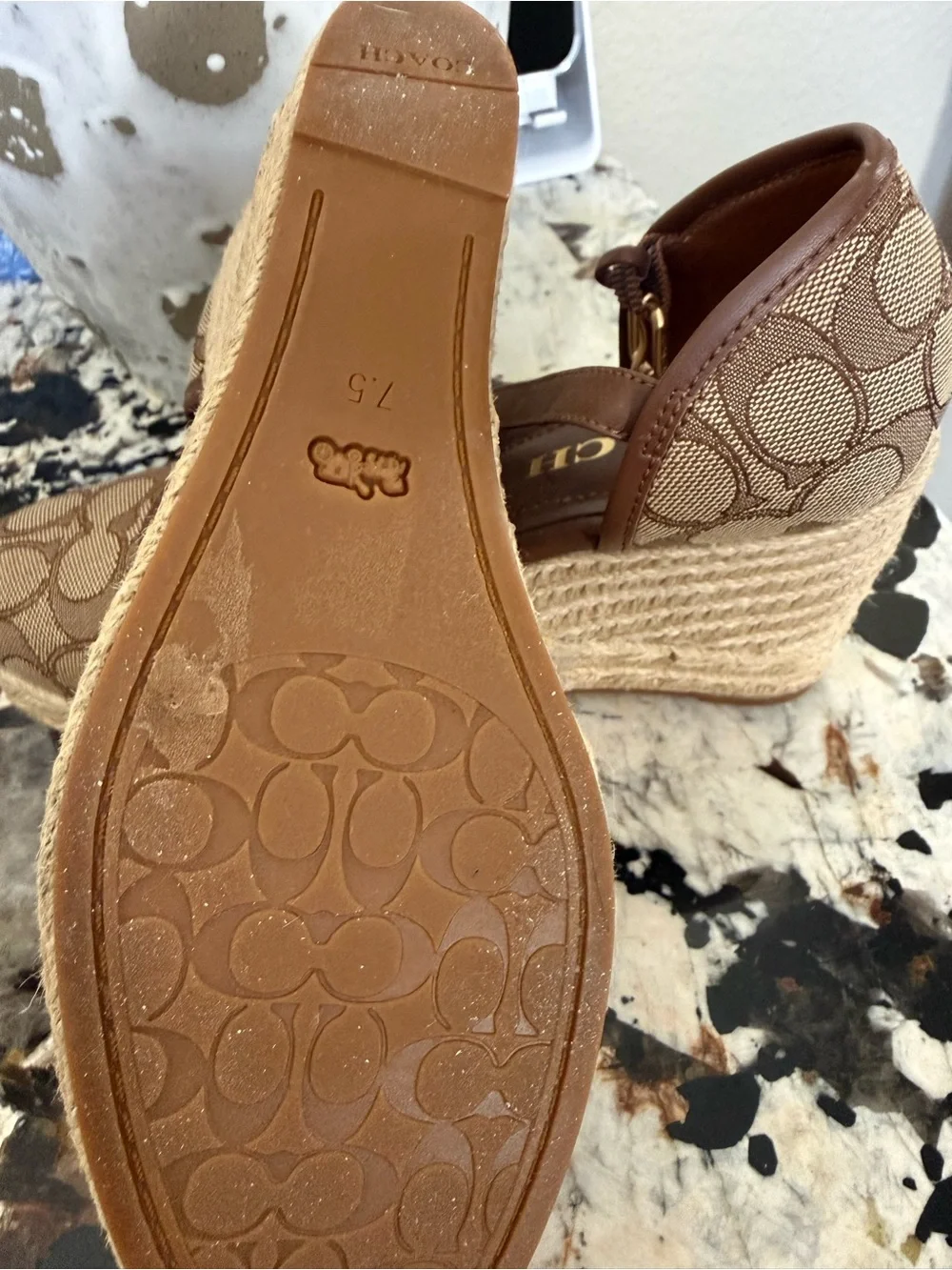 Coach Brown Signature Canvas Espadrille Wedge Sandals